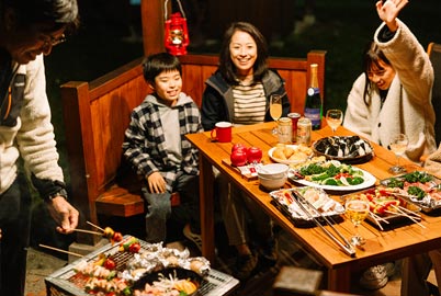 客室ごとの専用スペースでBBQ