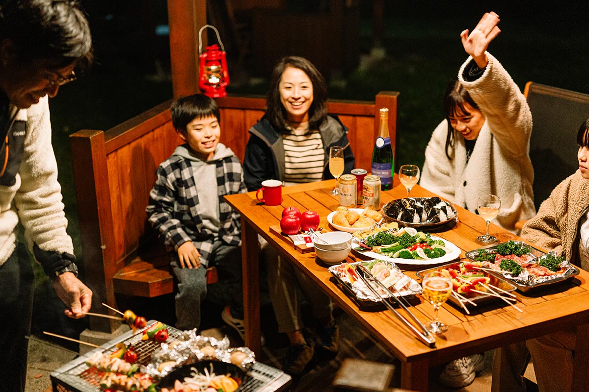 客室ごとの専用スペースでBBQ