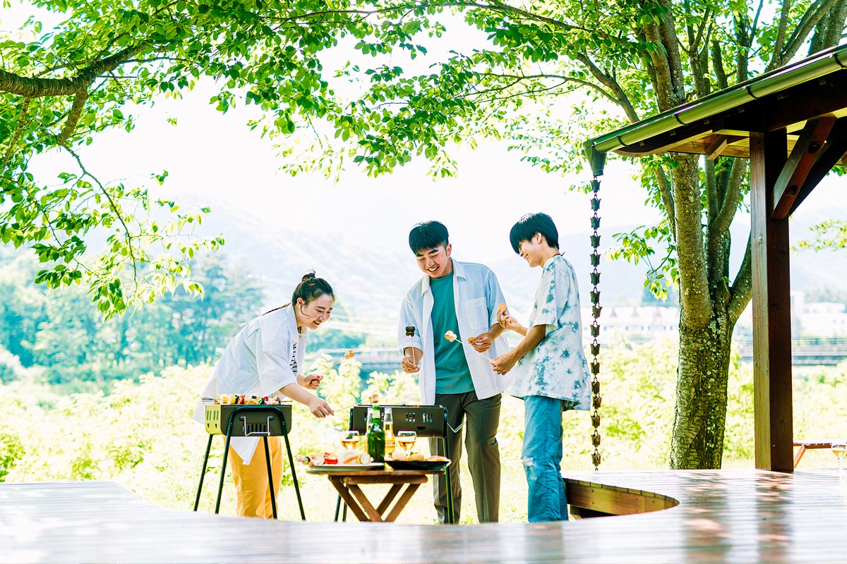 客室ごとの専用スペースでBBQ